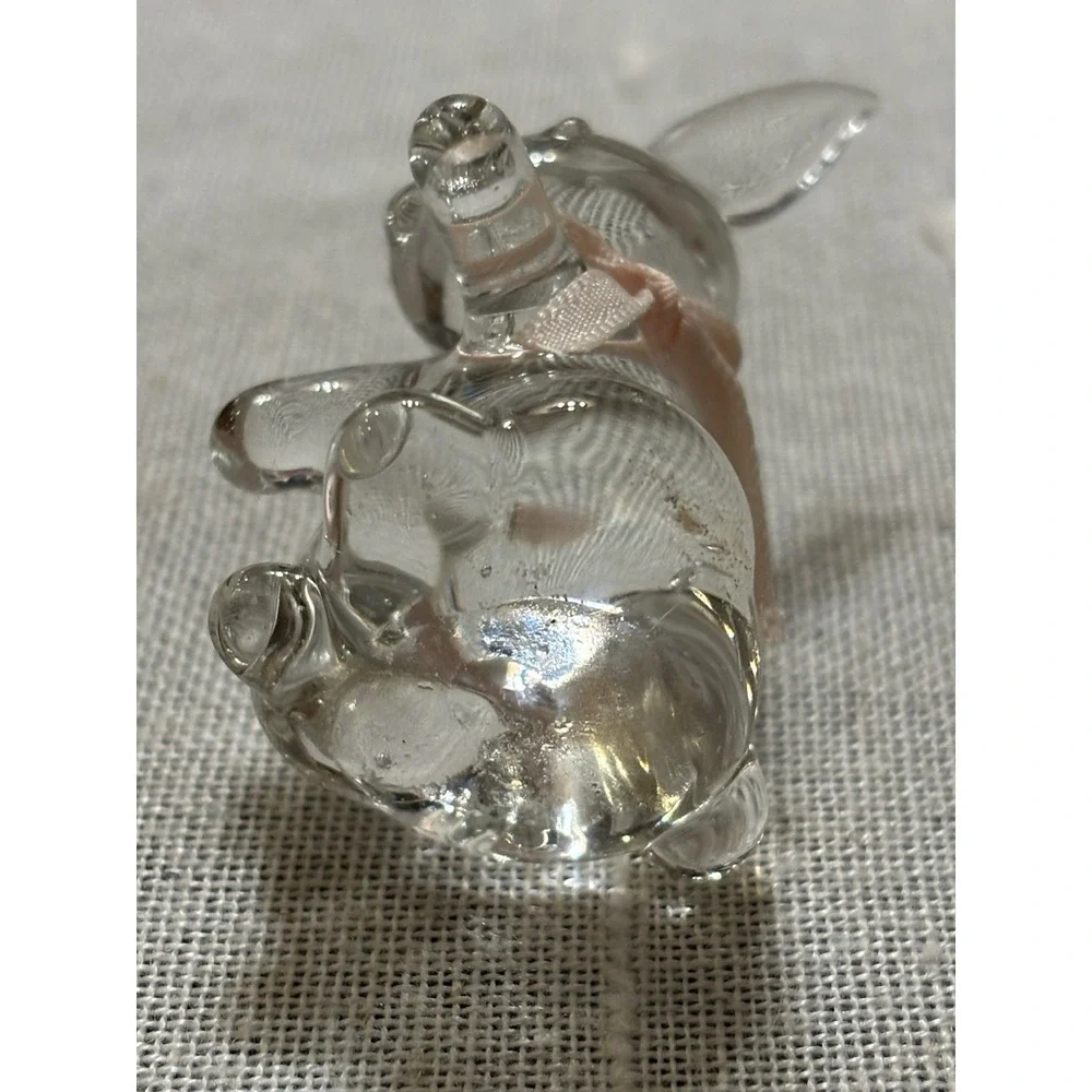Adorable Vintage Clear Glass Small Bunny Rabbit With Pink Bow 2